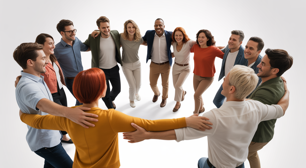 Diverse group of people dancing together in a circle, Sharing Dance Toronto