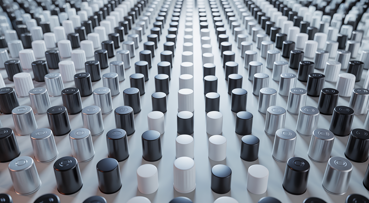 High-quality bottle caps and closures in a clean manufacturing setting, representing precision and reliability.