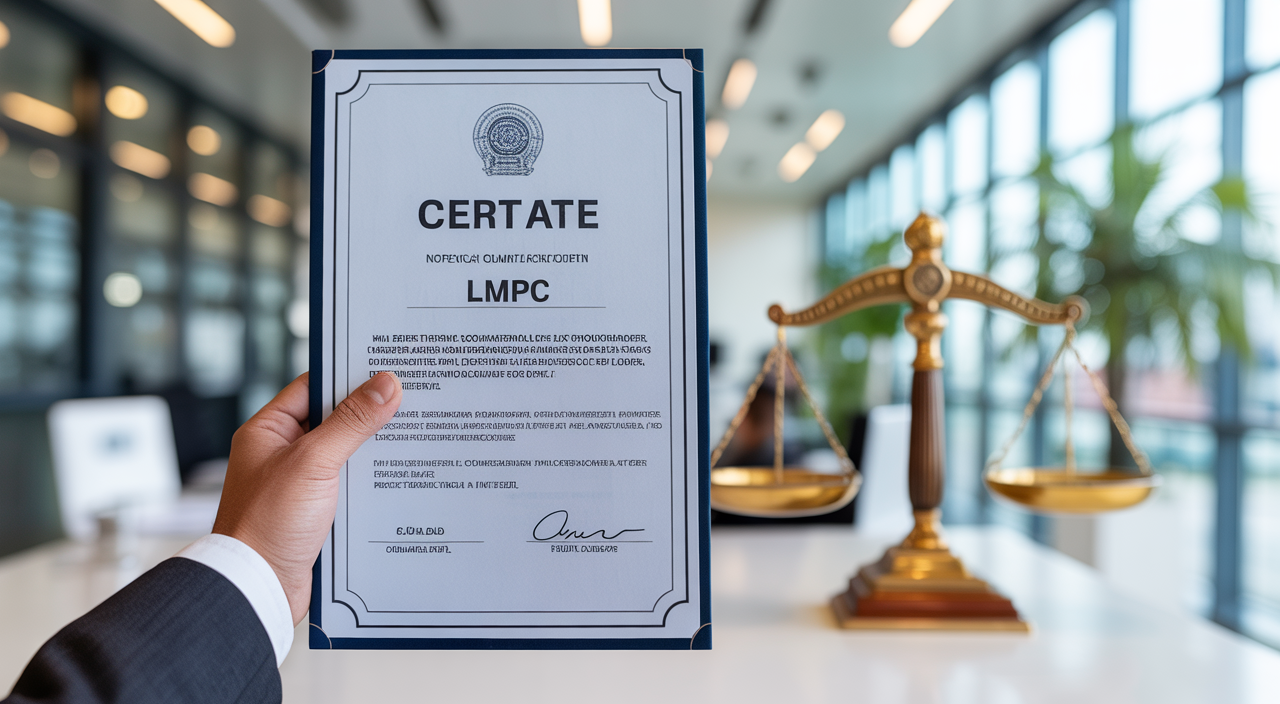 Professional photo of an LMPC certificate representing legal metrology compliance in India.