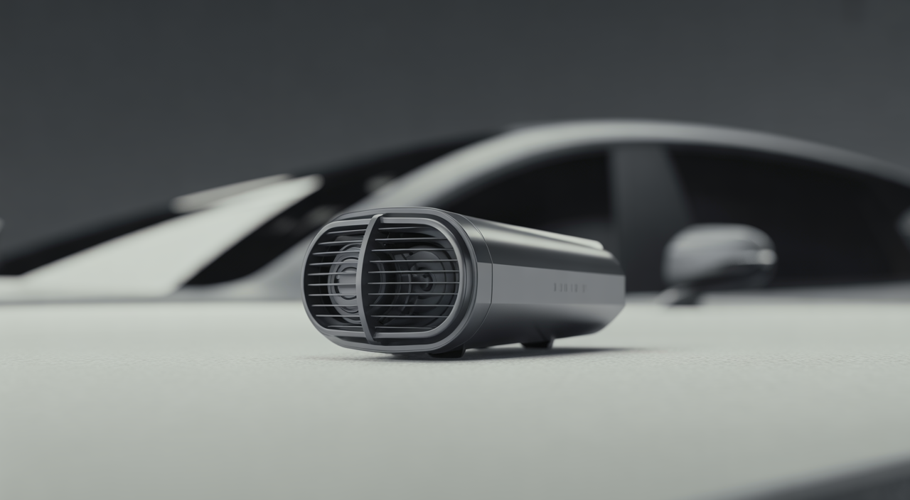 Close-up of a specialized automotive siren unit for car installation.