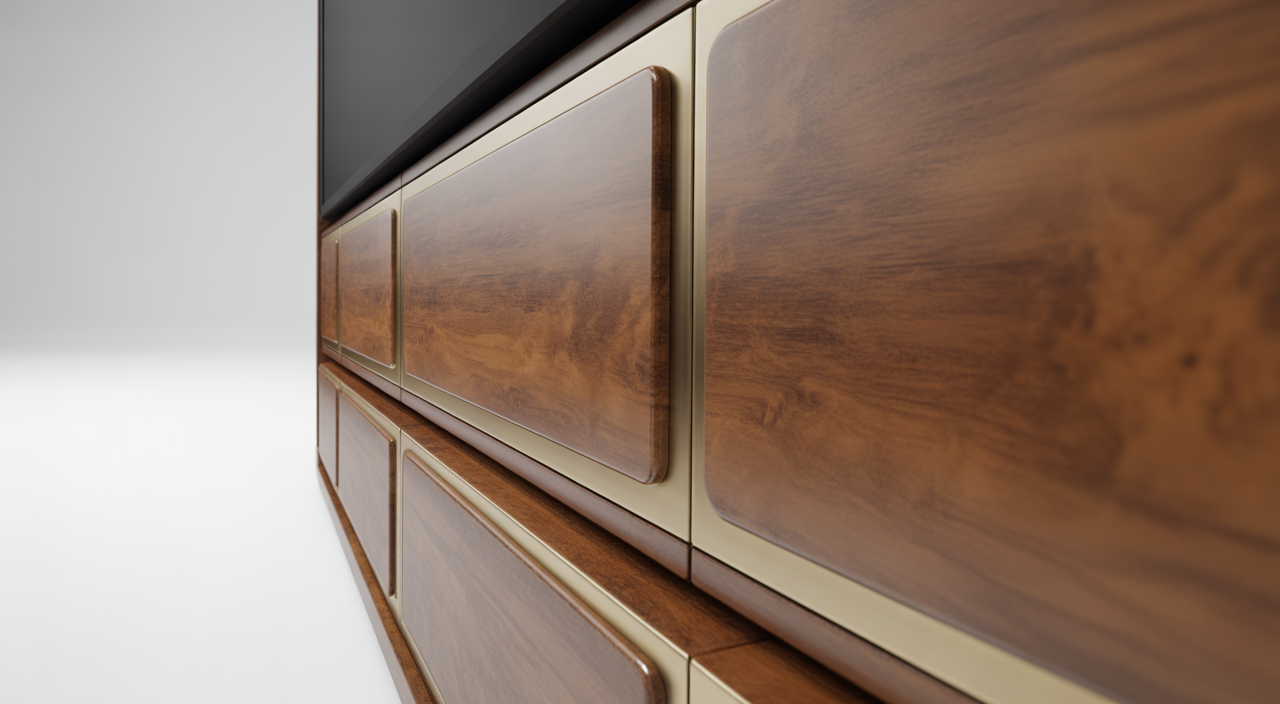 Luxury media wall with integrated fireplace and display shelving