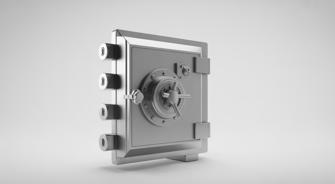 Steel safe room door with reinforced frame and secure locking system