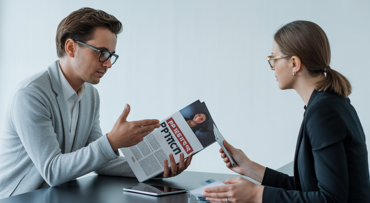 Publicity coach guiding an entrepreneur through media strategy and brand visibility planning