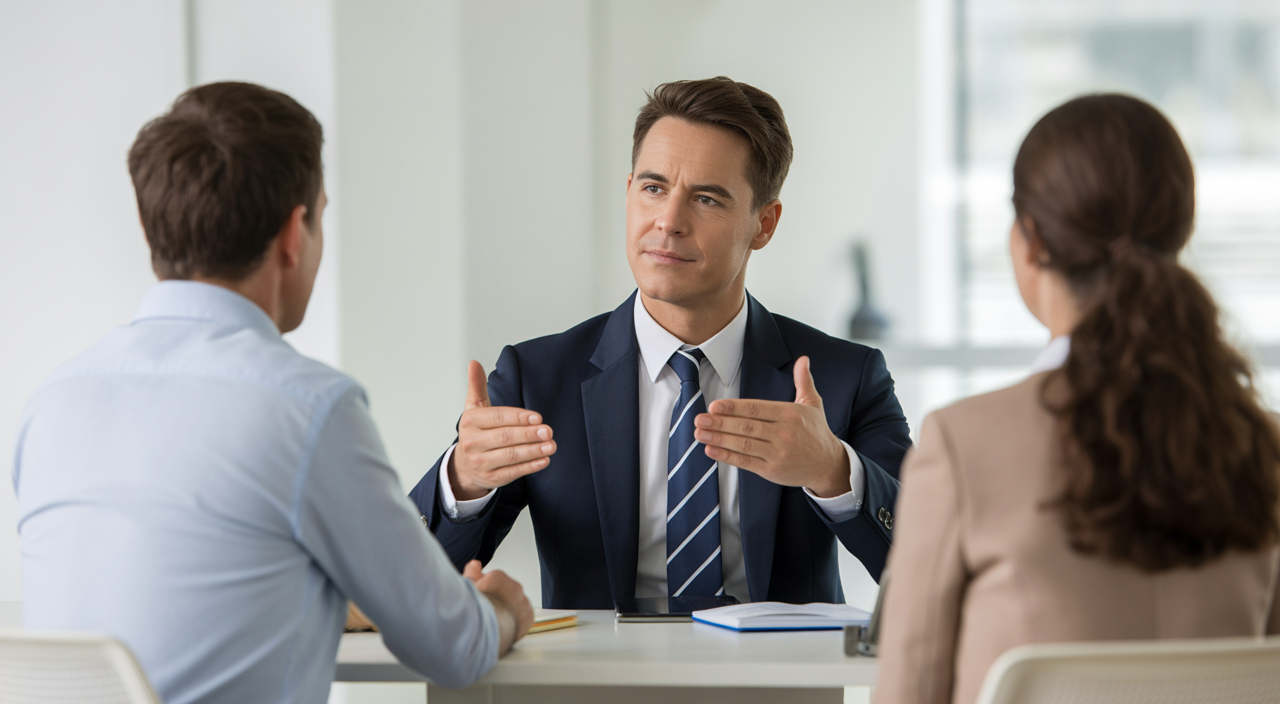 Trusted independent insurance agent advising clients in a bright modern office setting
